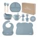 Yum Yum's Baby Weaning Set Silicone Baby Feeding Set of 10 with Suction Bowl Spoon Fork & Cup | Weaning Set Suction Bowl and Baby Plate Baby Feeding Set Suction Plate Baby Gifts & Presents Blue
