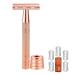 ZHwkelvs interchangeable men's security razor double cutting edge safety razor reusable metal razing for men a rose gold
