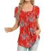 Womens Summer Tops Dressy Casual Square Neck T-Shirts Floral Print Cute Tees Loose Fit Comfort Blouses Flowy Top #02-red Large