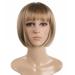 Bob Wig SYXLCYGG Brown Short Wigs With Bangs Flame Retardant 10"Straight Silky Fluffy Womens Hair Wigs Synthetic Black Girl Daily (Free Wig Cap) 10"Flame Retardant Wig-Ash Blonde