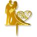 Acrylic Cake Topper Bride Groom Couple Mr & Mrs Engagement Wedding Anniversary Heart Ring Gold Design - Buy Online on GoSupps.com