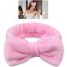 Makeup Headband Elastic Bow Spa Head Bands Coral Fleece Headwrap for Washing Face Pink Plush Bow Headband - Buy Online on GoSupps.com