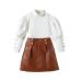 Miipat Baby Girl Clothes Set Fall Winter Long Sleeves Toddler Girls Outfits Pullover Tops with Mini Skirts Sets Girls Dress 5-6 Years WhiteBrown