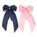 Large loops for women big loop clip girl scarf French hair clip with long silky satin ribbon monochrome loop hairpin hair accessories 2 pieces (navy and pink) navy pink
