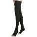 Thigh High Compression Stockings Open Toe Pair Firm Support 20-30mmHg Gradient Compression Socks with Silicone Band Unisex Opaque Best for Spider & Varicose Veins Edema Swelling Black L Large Black