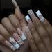 French Tip Press on Nails -Long Square Press On Nails with Nail Tips Pearl French Bow Design pink press on nails Acrylic False Nails Cute Artificial Nails