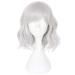 14" Women Short Bob Wig with Bangs Curly Wavy Harajuku Synthetic Cute Daily Halloween Party Cosplay Hair(silver ) silver white