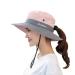 HSELL Womens UV Protection Wide Brim Sun Hats Cooling Mesh Ponytail Hole Cap Foldable Travel Outdoor Fishing Hat Pink