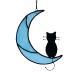 BOXCASA Cat Decor On Blue Moon Suncatcher Decoration,Cat Memorial Stained Glass Window Hanging Black