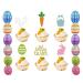 26Pcs Happy Easter Cupcake Toppers Easter Egg Double-sided Colored Paper Banners Colorful Glitter Cupcake Picks for Happy Easter Theme Party Cake Decorations Supplies