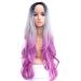 SHIYID Long Wavy Gray Pink Purple Middle Part Synthetic Wig Heat Resistant Dark Roots Tone Women Natural Hair Wigs
