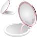 Kostlich Travel Makeup Mirror with LED Lights  Rechargeable  1x/7x Magnification  4.7 inch Large Wide Portable Mirror  Compact Folding Mirror for Handbag Crossbody