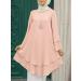 Elegant Muslim Women Blouse - Round Neck Solid Color Double Layer Abaya | Holiday Party Top | Plus Size XXL Dark Green - Buy Online on GoSupps.com