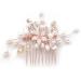 Bride Wedding Hair Comb Rhinestone Hair Clip Pin Pearl Bridal Headpiece for Women and Girls Rose Gold