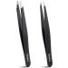 2-Pack Tweezers for Eyebrows, Facial Hair, Ingrown Hair Removal, Slant and Point Tip Tweezer Set for Women and Men, Professional Stainless Steel Precision Eyebrow Plucking Grooming with Case - Black