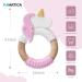 Organic Silicone & Beech Wood Unicorn Teether Ring for Baby | Pink-1 pack - Buy Online on GoSupps.com