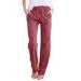 Iooppek single-colored straight linen trousers with waist and long women-in-front elastic cotton trousers with cord strain women pants ski red 3xl