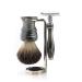 Haryali London Luxury Men's Shaving Set with Double Edge Safety Razor Black Badger Hair Brush and Stand