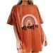 Mama Rainbow Print T Shirt for Women Funny Letter Graphic Tee Plus Size Summer Casual Loose Short Sleeve Crewneck Blouse Tops D-orange Large