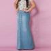 Sanahy Women's High Waist Denim A-Line Skirt | Knee Length Fishtail Style | Light Blue | 3XL - Buy Online on GoSupps.com