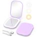 Gospire Lighted Travel Makeup Mirror With Light and Magnification 3X Magnification Rechargeable Small Mirror with Three-color Adjustable Light Led Mini Mirror for Purse Purple