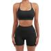 SUUKSESS Women Seamless Workout Set: Strappy Sports Bra & High Waist Booty Shorts - Black - Buy Online on GoSupps.com
