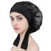 Satin Bonnet Hair Bonnet Silk Bonnet for Sleeping Curly Hair with Tie Band Satin Sleep Caps for Women Large Night Sleep Caps Black