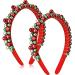 2 Pack Christmas Headband Red Green Silver Tone Christmas Holiday Bells Headbands for Women