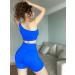 OQQ Women's Ribbed One Shoulder Workout Set - Blue | High Waist Shorts & Sports Bra | Medium - Buy Online on GoSupps.com