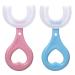 JdXun 2 pieces of toothbrush children U-shaped children's toothbrush food quality silicone brush head 360 degrees children tooth cleaning blue & pink (2-12 years old)