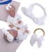 Original Cotton Gauze Headband for Newborn Toddler Infant Baby Girl Kids Muslin Cotton Hair Bow Elastic Bands Turban Headbands (2 pcs 029 White)