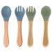 Timri Babylenkfel fork 4 pieces of baby feeding spoon made of extra soft silicone and wood BPA free wood feeding spoons purrpings infant complementary to eating food for baby & toddler infant children