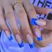 QINGGE Navy Blue French Tip Press on Nails Medium Length Coffin Glossy Fake Nails Tips Full Cover Wave Design Stick on Nails with Glue Exquisite Acrylic Nails Summer Beach False Nails for Women