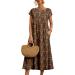 Women's Summer Cotton Linen Floral Printed Short Sleeve Dress Crew Neck Loose Casual Beach Dresses with Pockets 04 Medium