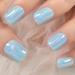 EchiQ Light Blue Laser Press On Nails  Mirror Like Fake Nails  Metallic Short Medium Squoval  Square Cute Acrylic Full Cover False Nails  Daily Date for Women Girls Faux Ongles 24 pcs/kit Round blue metal