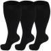 3 Pairs Plus Size Compression Socks (20-30 mmHg) for Women & Men Wide Calf Extra Large Knee High Stockings for Nurses Seniors 4XL Black