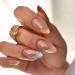 24 Pcs Line Press on Nails Short  Oval Shape Fake Nails Almond Glossy Short False Nails Gradient French Stripe Wave Glue on Nails Artificial Finger Manicure Press on Nails for Women and Girls A-7