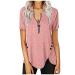 Ganfancp Women's Tunic Top Spring Breathable Crewneck Short Sleeve Irregular Tshirt Solid Color Button Loose Pullover Blouse Pink-lwx76 X-Large