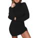 Forthery-Women Plus Size Sweater Dress Casual Pullover Long Sleeve Jumper Turtleneck Sweatshirt Dress Black XX-Large