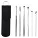 pistro 6Pcs Ear Cleaner Wax Removal Tool Smooth Reusable Stainless Steel Earpick Sticks Earwax Remover for Ear Care with Leather Bag Household - Black
