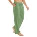 YuKaiChen Men's Casual Beach Pants Drawstring Cotton Linen Loose Open Bottom Yoga Trousers Pockets Medium Fruitgreen