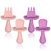 Vicloon Baby Fork and Spoon Set 4Pcs Infant Silicone Self Feeding Utensil Easy Grip Toddler Cutlery Kit Baby Weaning and Feeding Spoons for Infant Children First Led Training Weaning(Pink-Purple)