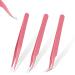 3 pieces pink eyelash extension tweezers set stainless steel straight and curve pointed tweezers metal eyelashes petting false eyelashes application tool for eyelash extension women girls