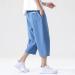 CEWIFO Men's 3/4 Casual Shorts | Elastic Waist Wide Leg Bermuda Pants - Lightweight Cotton Yoga & Beach Wear - A1-Blue XXL - Buy Online on GoSupps.com
