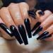 Outyua Super Long Black Glossy Press on Nails - 24Pcs Coffin Designer False Nails for Women and Girls - Buy Online on GoSupps.com