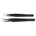Nail Art Rhinestones Eyelashes Straight & Curved Tweezers Tool Set-Black