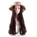 Chtom xin chocolate-wavy long curly hair-wig-hat-wig with straw hat travel heat-resistant synthetic fiber rose net comfortable and breathable suitable for summer beach excursions