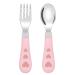 Vicloon Baby Fork and Spoon Set 2PCS Cutlery Set for Children Stainless Steel Baby Short Handle Training Tableware Ergonomically Designed to Promote Self-Feeding in The Right Way(Transparent Love)