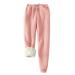 Ganfancp Women's Trousers Winter Warm Padded Fleece Loose Sweatpants Unisex Casual Solid Drawstring Sport Jogger Long Pants Pink Merry Christmas 84 Medium