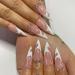 24Pcs/Set Press On Nails Long White Striped Colored Diamond False Nails Acrylic Fake Nails Full Cover Nails Tips Artificial Finger Manicure Press on nails for Women and Girls